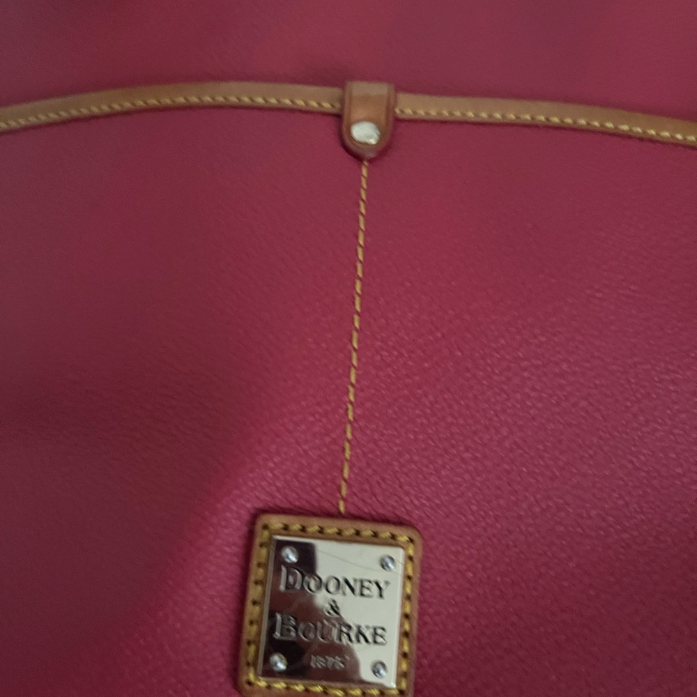 Dooney & Bourke Red and Tan Shoulder Bag with Pebbled Leather - Picture 3 of 6